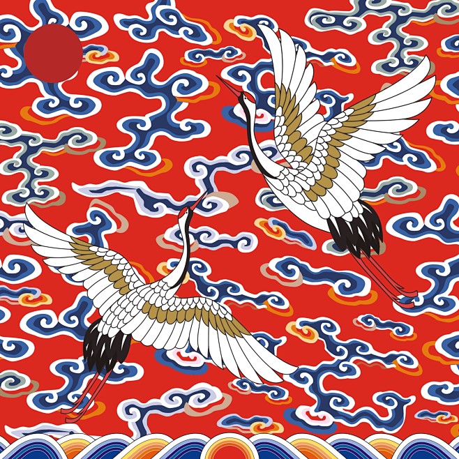 仙鹤祥云水纹明朝一品官服补子
