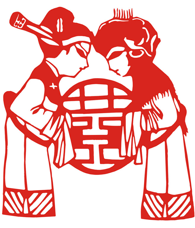 剪纸灵感喜结连理双喜临门新娘新郎拜天地手工diy中国纸艺图案