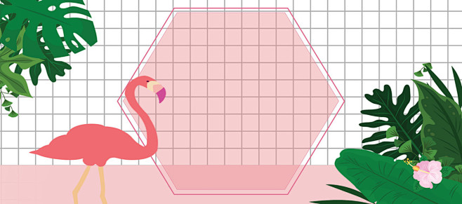 ins风火烈鸟芭蕉叶banner海报背景背景图片素材