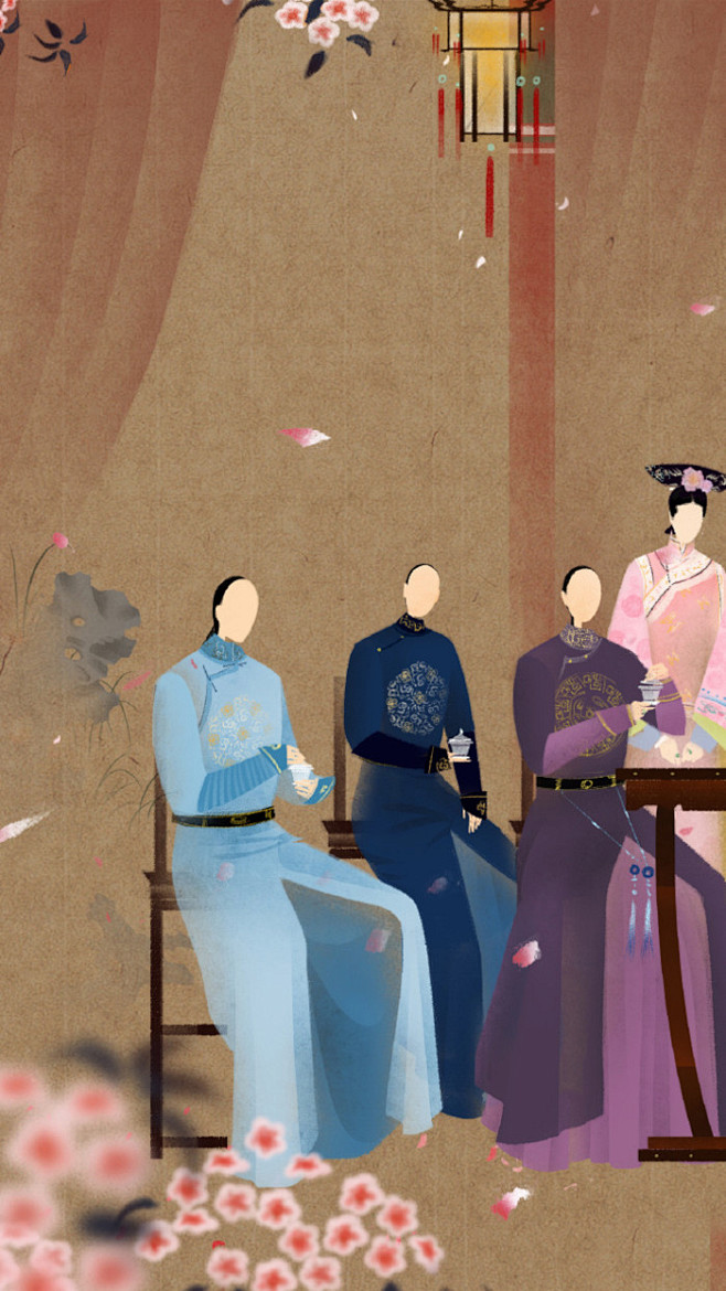 手绘插画漫画呼葱觅蒜无脸古风图集步步惊心全家福