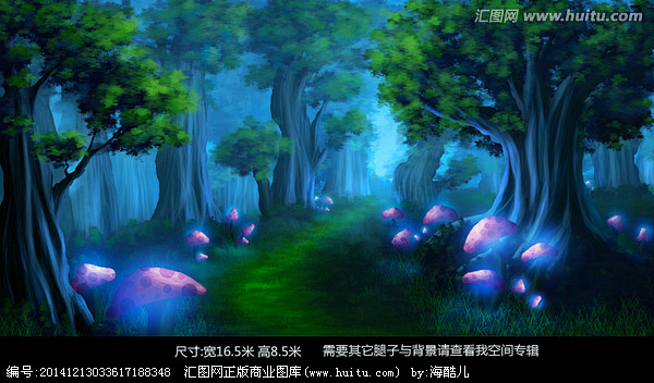 森林舞台背景舞台幕布蘑菇草地儿童剧卡通剧背景装饰画树木树林梦幻