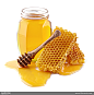 装满玻璃瓶的蜂蜜和蜂巢高清图片