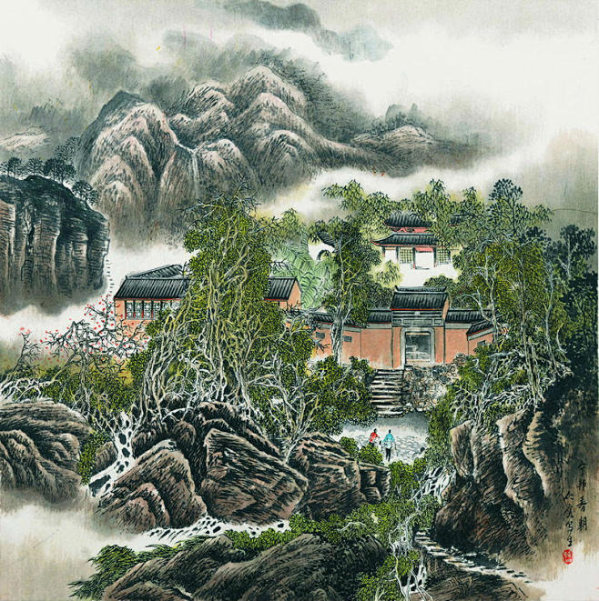 曹仁容水墨山水画江南园林