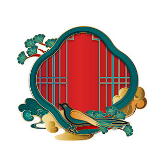 国潮边框元素国潮祥云喜鹊png素材国潮风国潮元素