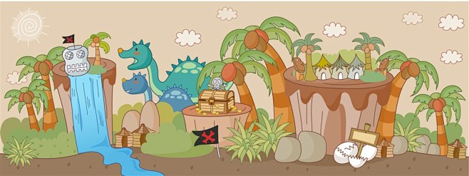森林里的恐龙卡通场景