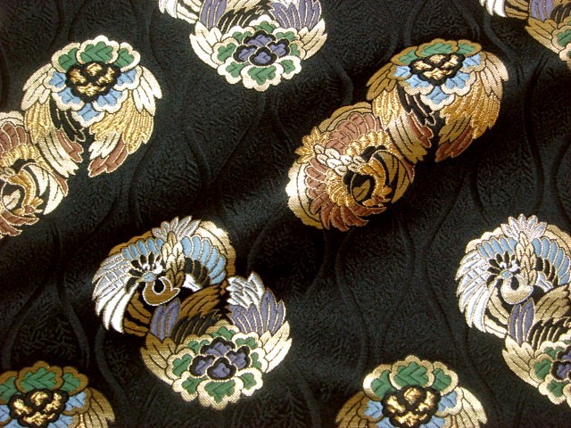 日本进口和风布西阵织织锦缎金襕织物立涌に凤凰の丸黑淘宝网