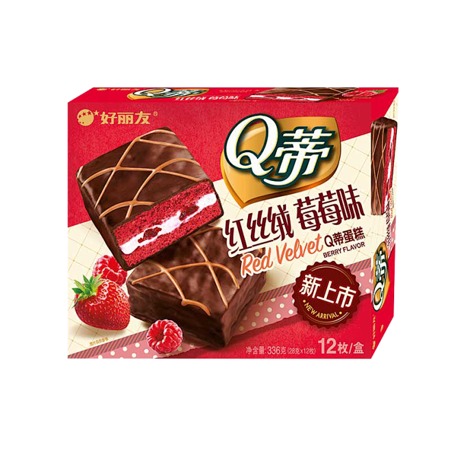 好丽友红丝绒草莓味q蒂蛋糕12枚一盒png