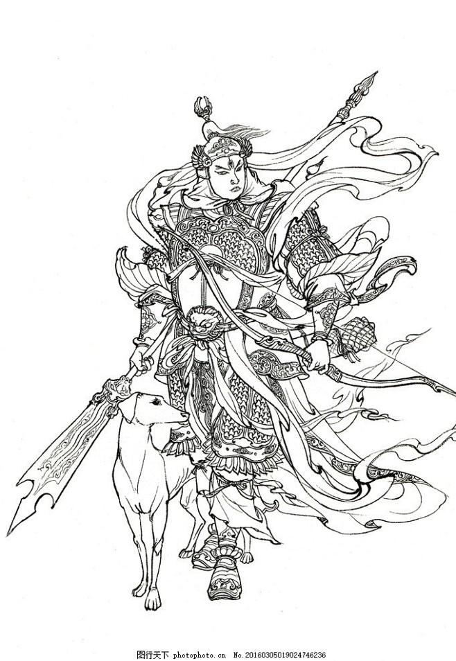 西游记二郎神神仙神话传说白描人物妖怪西游记白描李云中
