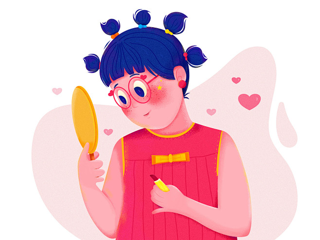 小女孩穿着妈妈的化妆