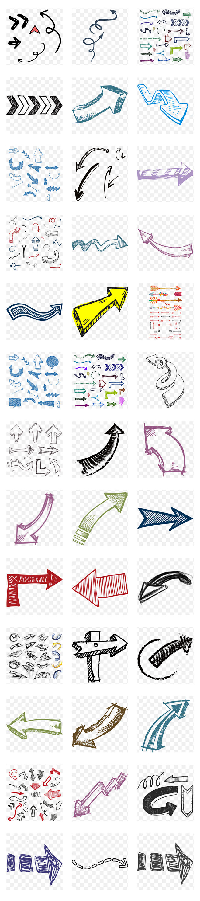 卡通手绘箭头草稿素描线稿海报背景设计素材彩色箭头指向箭头商务ppt