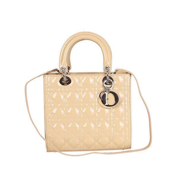 迪奥经典款式5格手提斜背包3364杏色光皮银扣ladydior戴妃包充满灵性