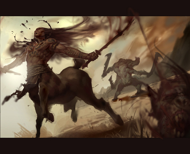 头上有光圈的插画半人马战士