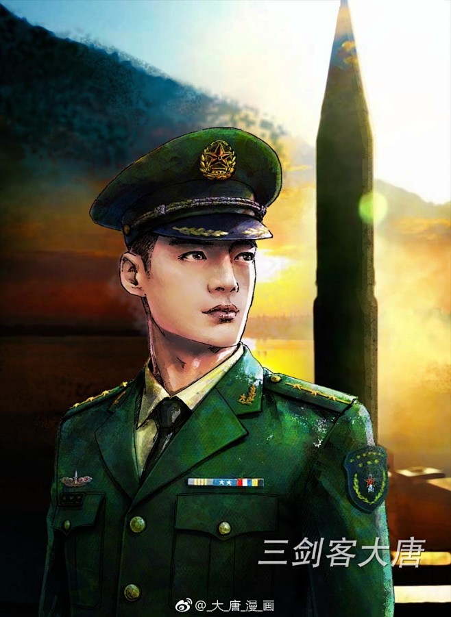 军人军旅帅气致敬绘画插图