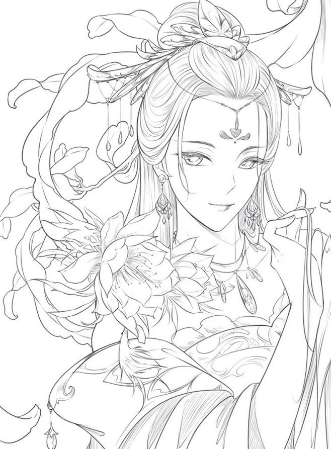正版包邮思美人醉花颜唯美古风涂色线描集飞乐鸟美术零基础古风美少女