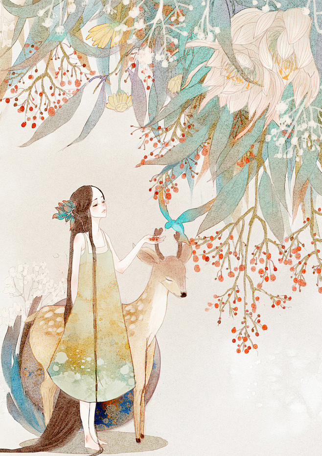 森系插画治愈系小清新唯美水彩美图二次元