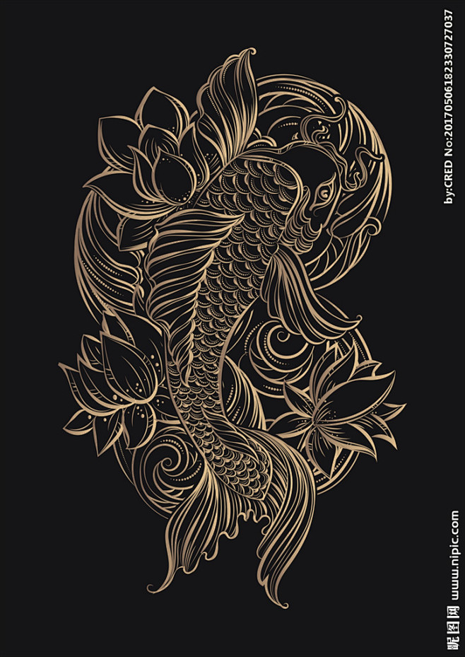 鲤鱼纹身刺绣矢量图