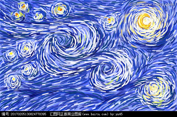 星空月亮抽象天空夜晚星空蓝色星空抽象艺术抽象画手绘星空宇宙银河