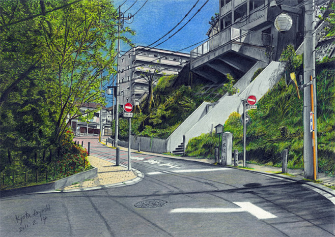 现代日式室外场景插画