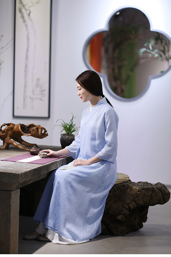 简约禅意交领汉服香道禅茶古琴汉服禅修服仙女范中式长袍汉服淘宝网