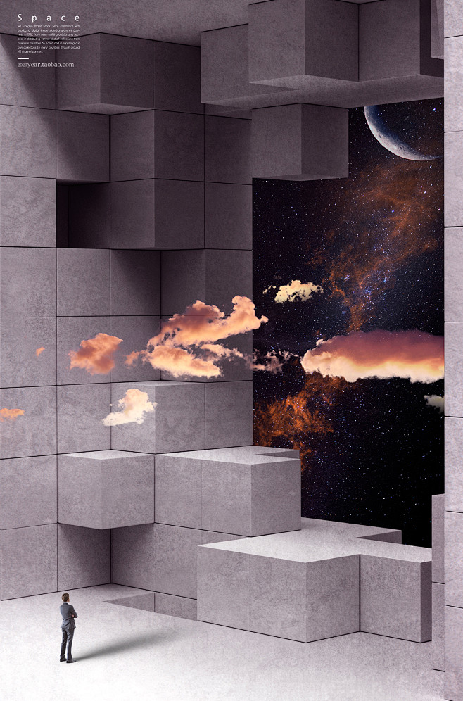 创意三维立体星球空间商务人士海报合成psd分层文件