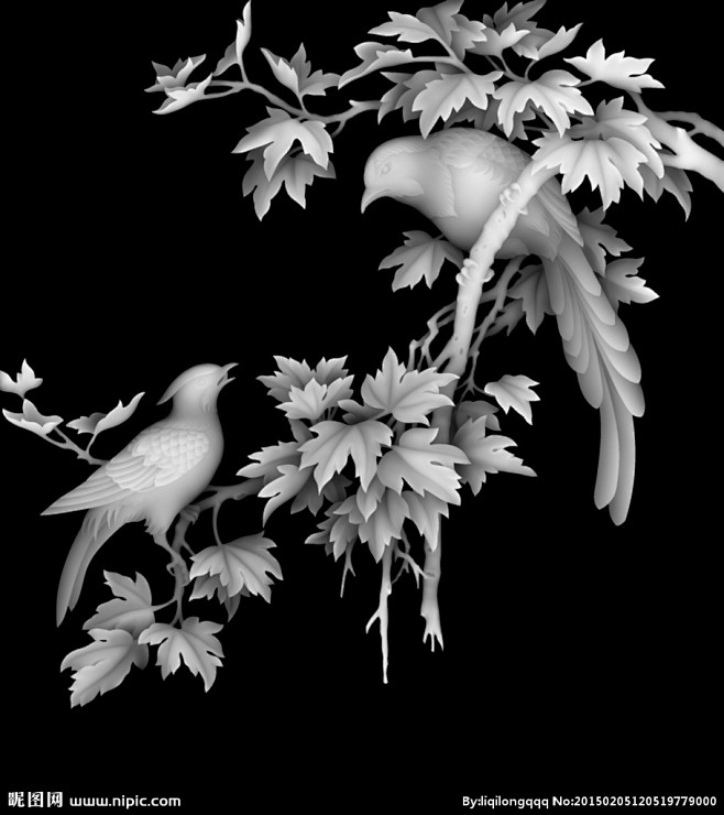花鸟灰度图