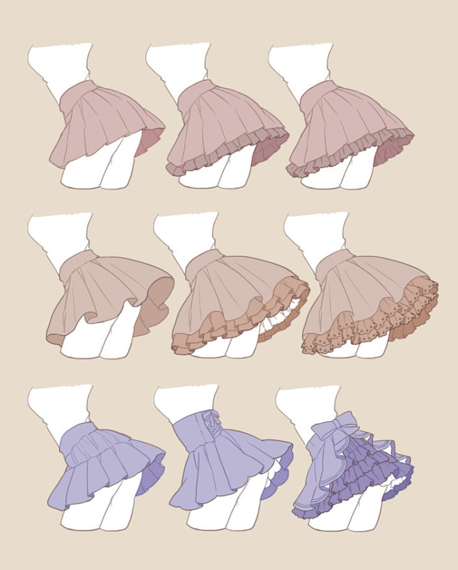 绘画教程各种裙摆样式参考byなななのか