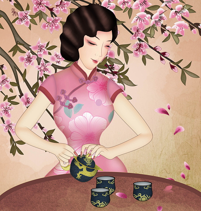 老上海旧上海风情 装饰画 无框画 旗袍美女 民国美女 古典美女 手绘