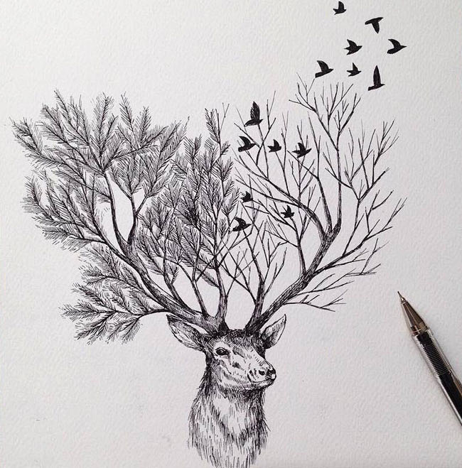 alfredbasha超现实风格黑白手绘插画