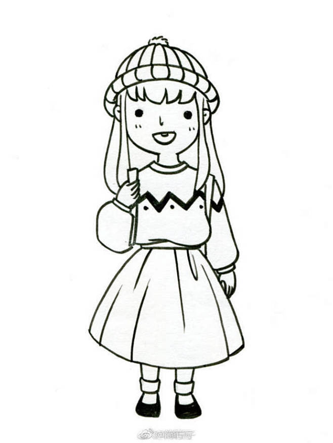 一组萌萌哒小女孩黑白简笔画线稿简单易学投稿aclasstextmetameta