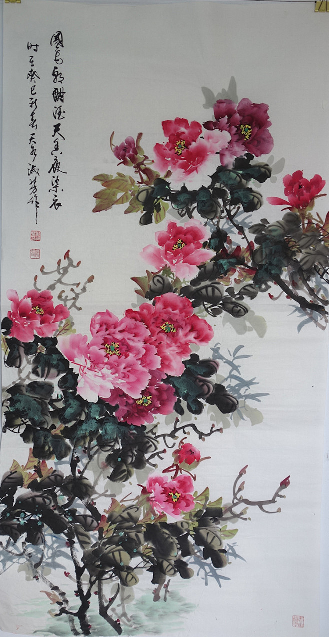 牡丹画国画竖手绘字画真迹客厅挂画办公室玄关洛阳牡丹名家作品淘宝网
