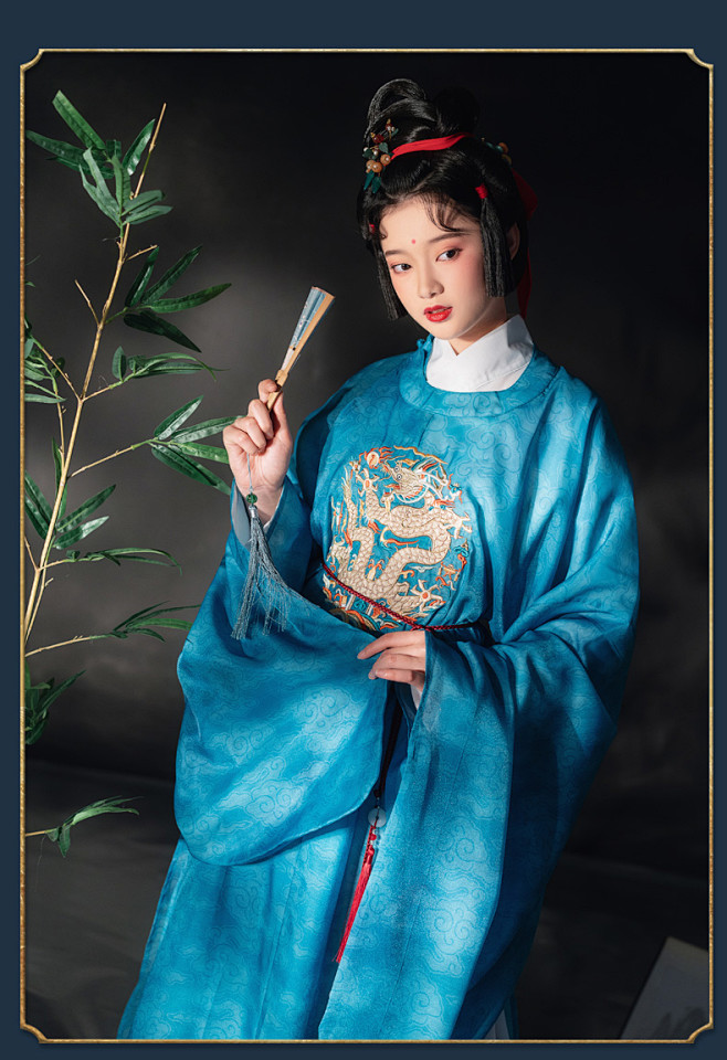 墨语猫水龙吟明制汉服女秋冬袄中衣原创鸢尾蓝圆领袍三件套装淘宝网