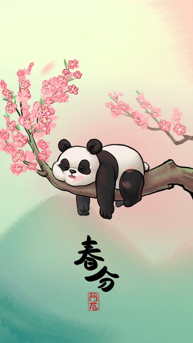 二十四节气滚睡图 立春@阿尨along 熊猫 插画 gif 原创