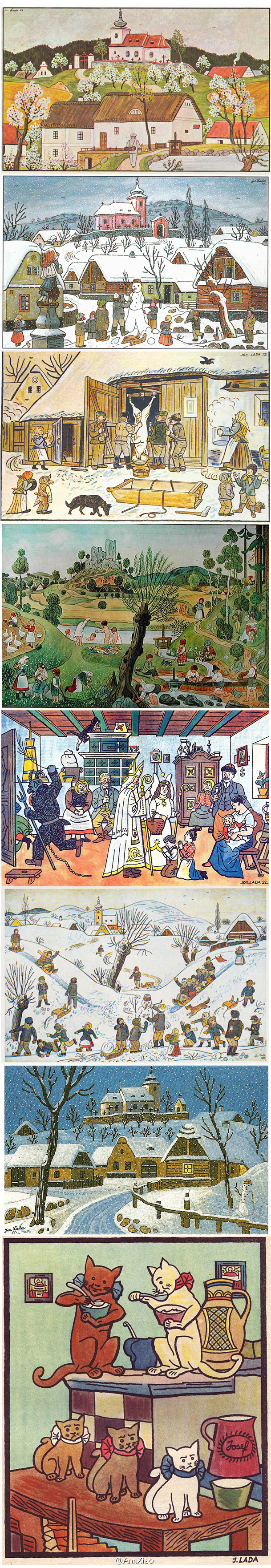 送一套捷克画家joseflada18871957非常温馨的风俗小画儿他出生在捷克
