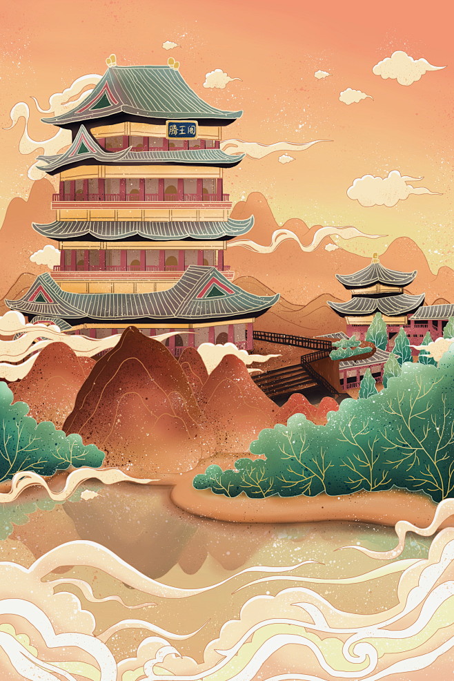 中国风古建筑插画