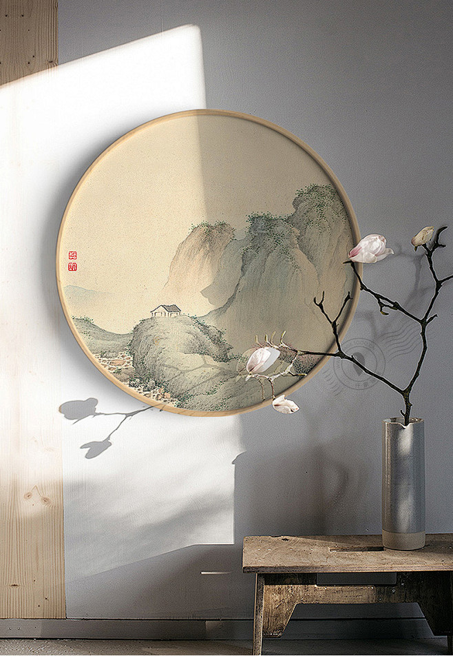 实木外框创意国画新中式山水画客厅装饰画水墨书房玄关挂画壁画tmall