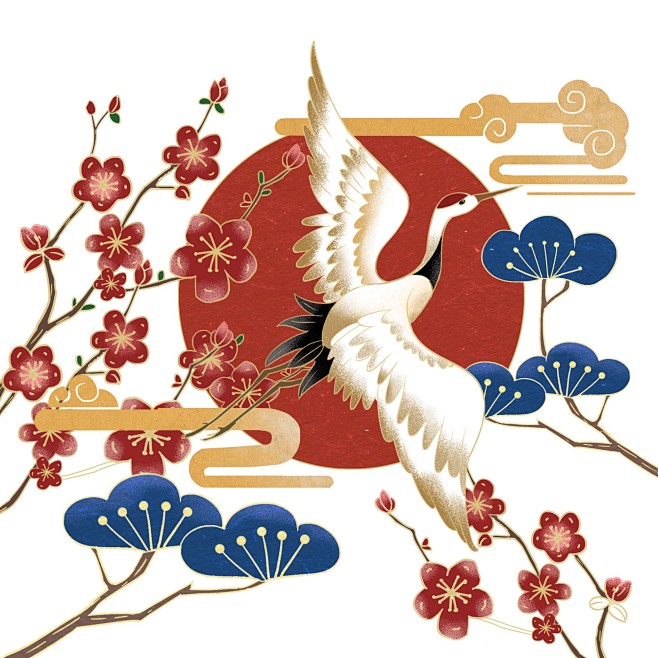 源文件可下载国潮风仙鹤山水中国风传统古典手绘中式插画元素高清png