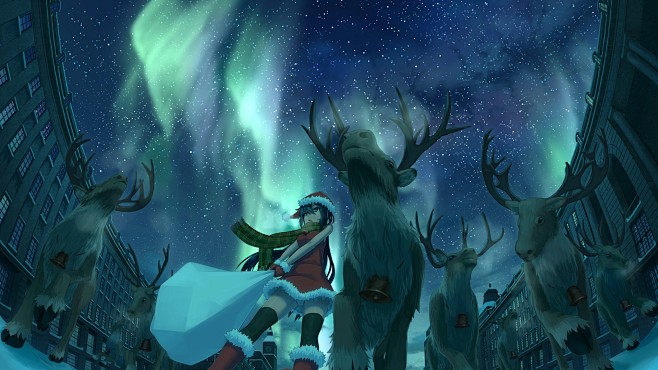 anime1920x1080upskirtreindeerchristmasaquaeyesaquahairpanties