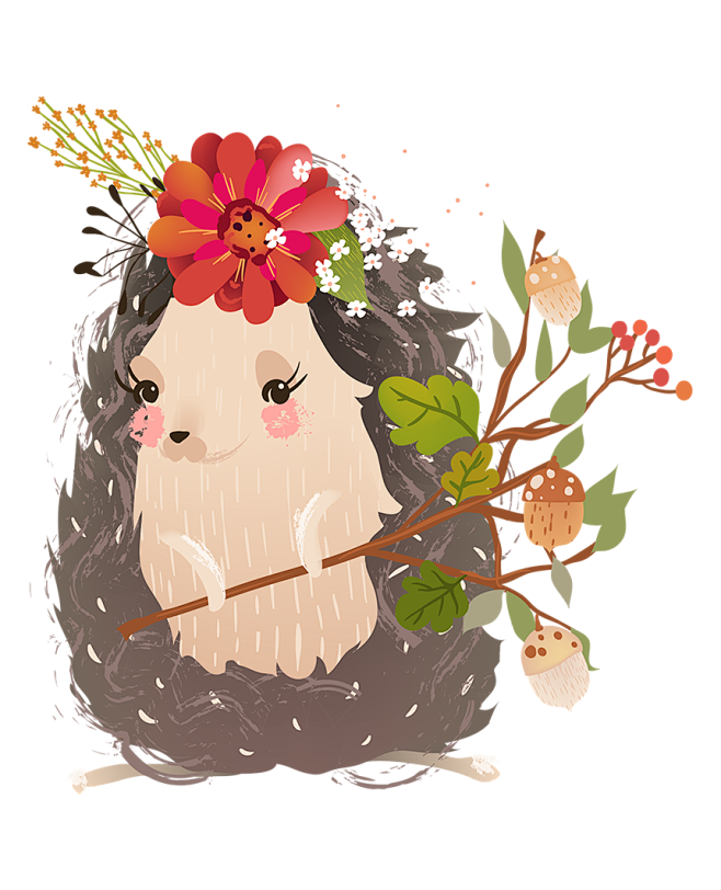 美工云森林小动物卡通手绘水彩矢量插画小刺猬素材免抠png