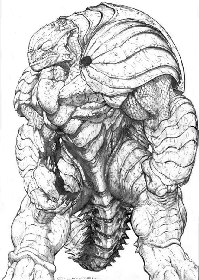 美国原画师chuckwalton科幻生物线稿设计