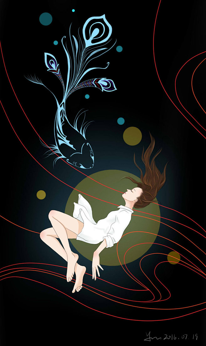 插画坠落的女孩微博叫我玉米儿