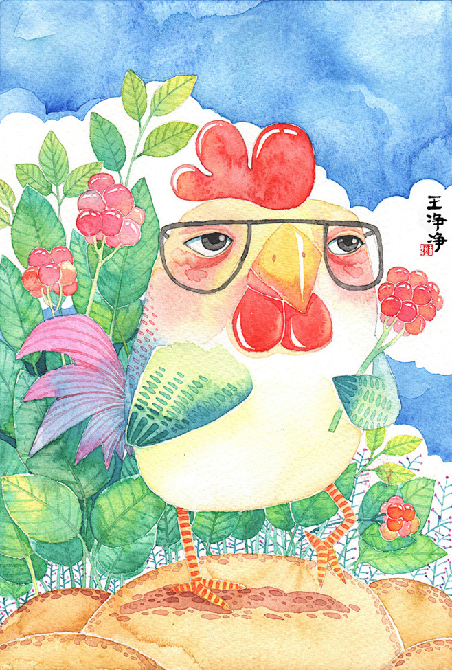 画儿晴天水彩画公鸡鸡年