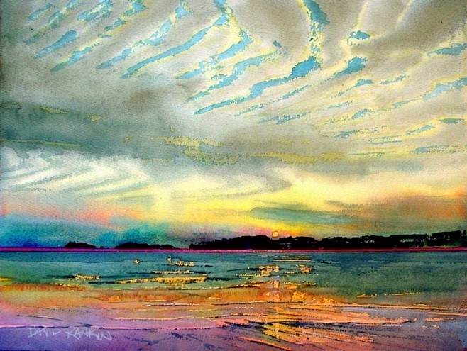 水彩画天空与地平线丨来自美国画家davidrankin